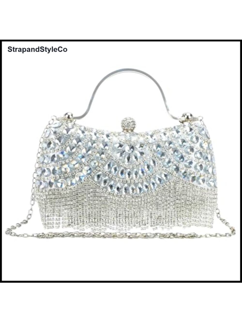 Rhinestone Crystal Evening Clutch with Tassel Chain Crossbody Formal Bag